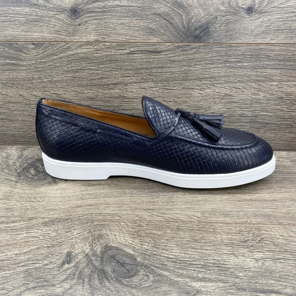 Soldini Woven Leather Tassel Loafers Mens 42 Navy Blue Made in Italy 22306-2-VF1
